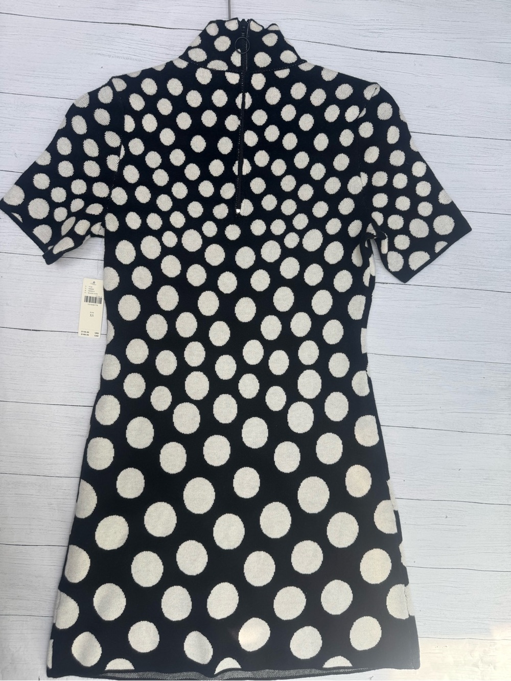 Anthropologie NWT Black White Polka Dot Knit Mini Dress XS $148 Quiet Lux 1960’s - Picture 10 of 11
